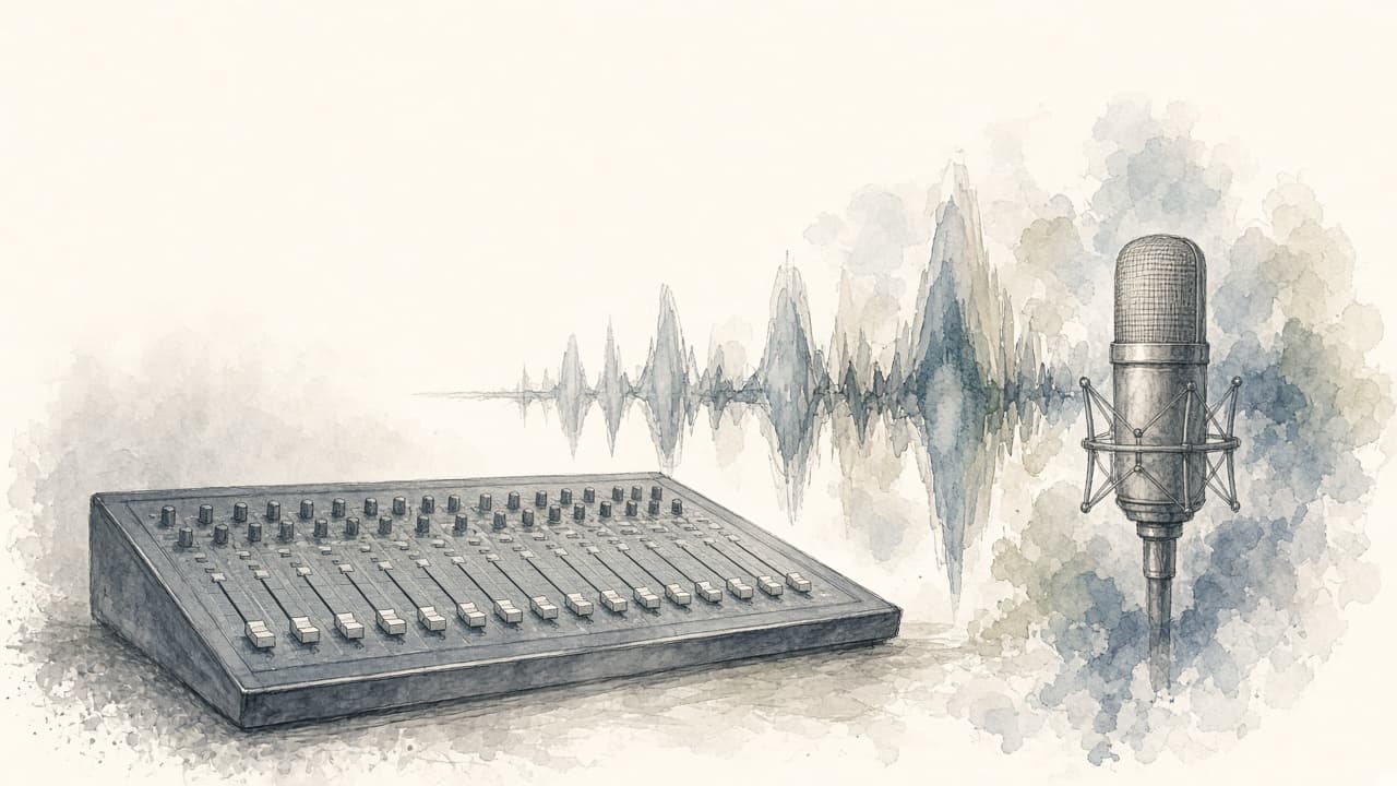 Decorative watercolor and charcoal illustration for the Audio Engineer career