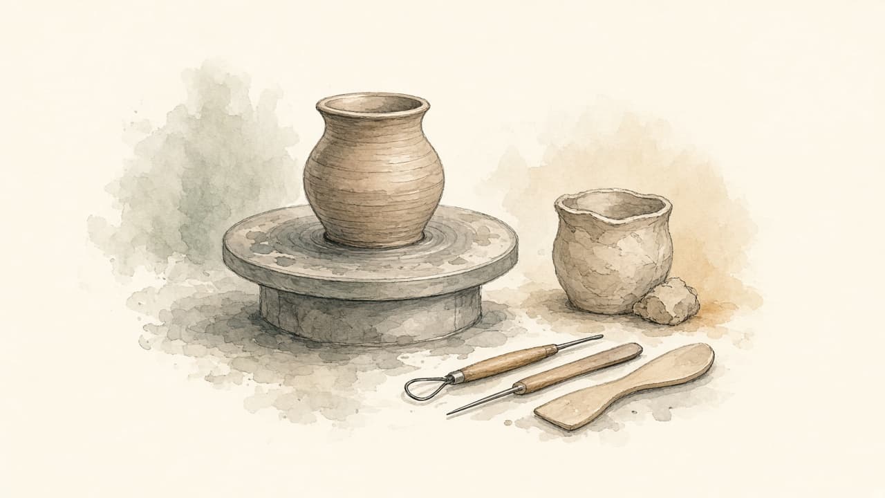 Decorative watercolor and charcoal illustration for the Ceramicist career