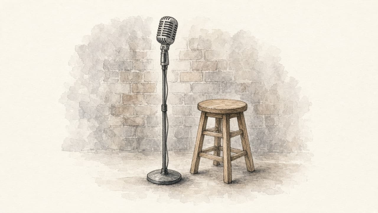 Decorative watercolor and charcoal illustration for the Comedian career