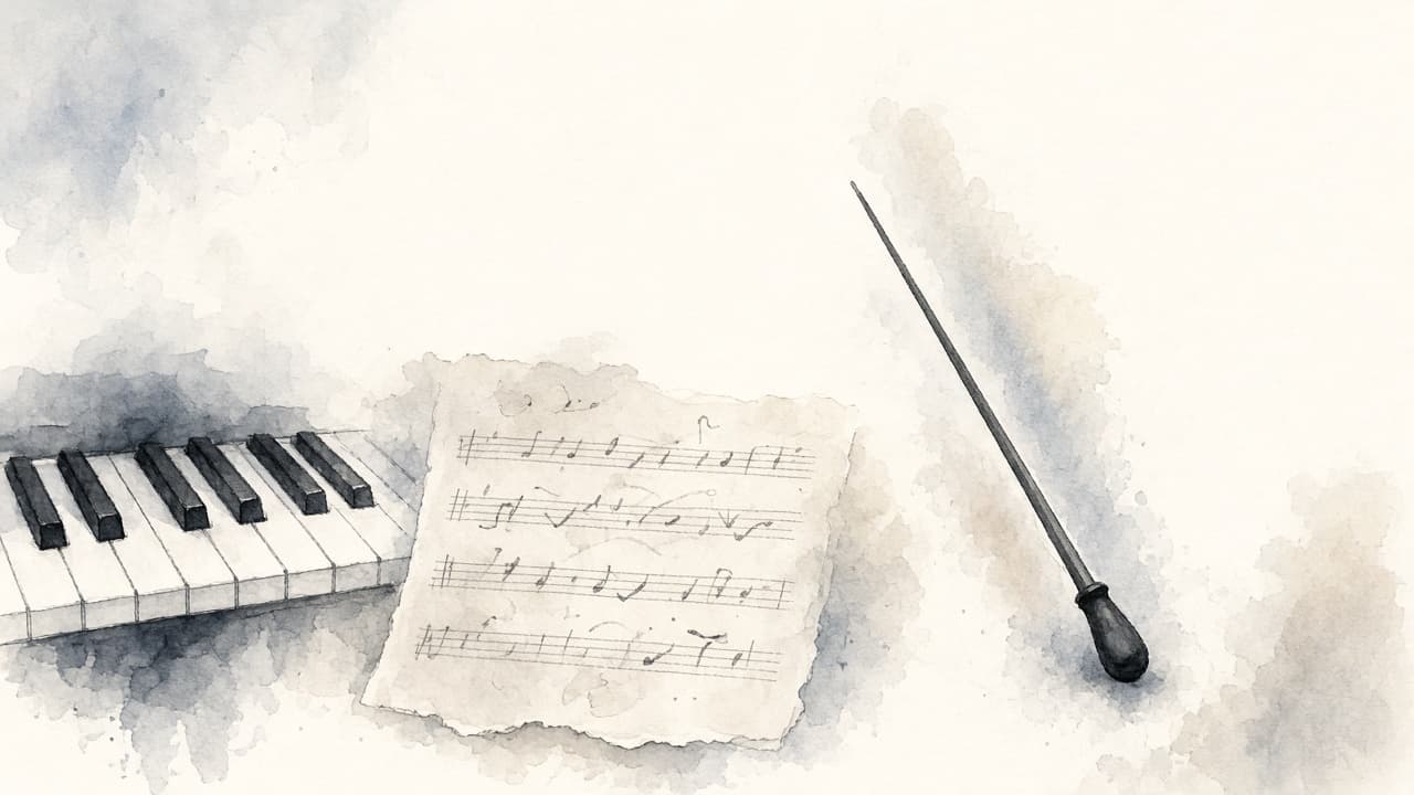 Decorative watercolor and charcoal illustration for the Composer career