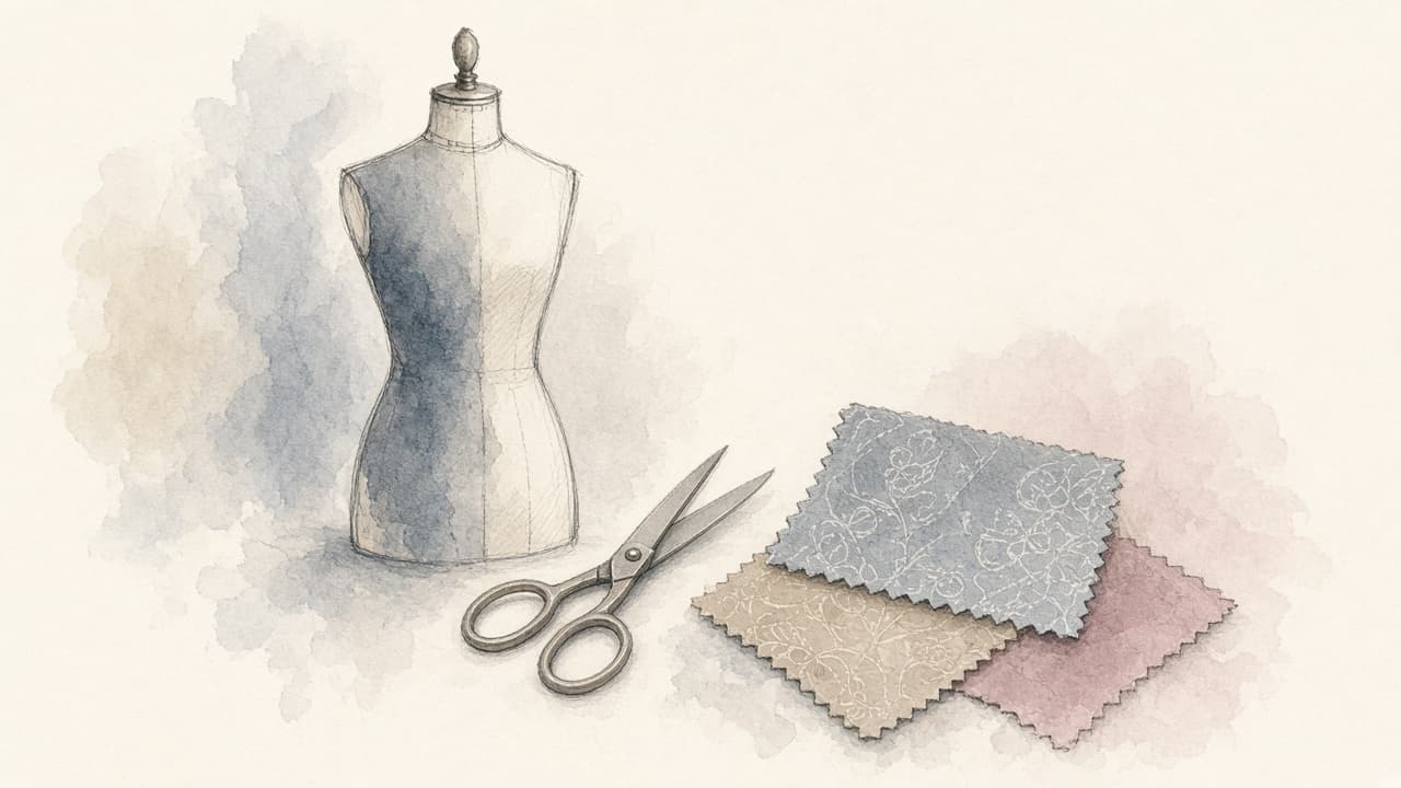 Decorative watercolor and charcoal illustration for the Fashion Designer career