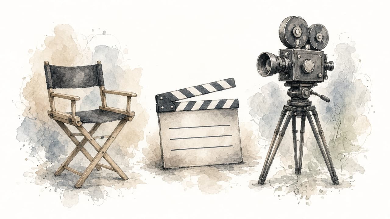 Decorative watercolor and charcoal illustration for the Film Director career