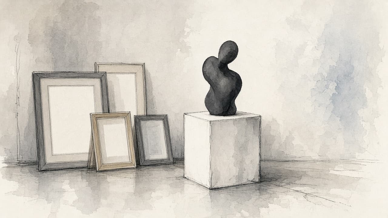 Decorative watercolor and charcoal illustration for the Gallery Curator career
