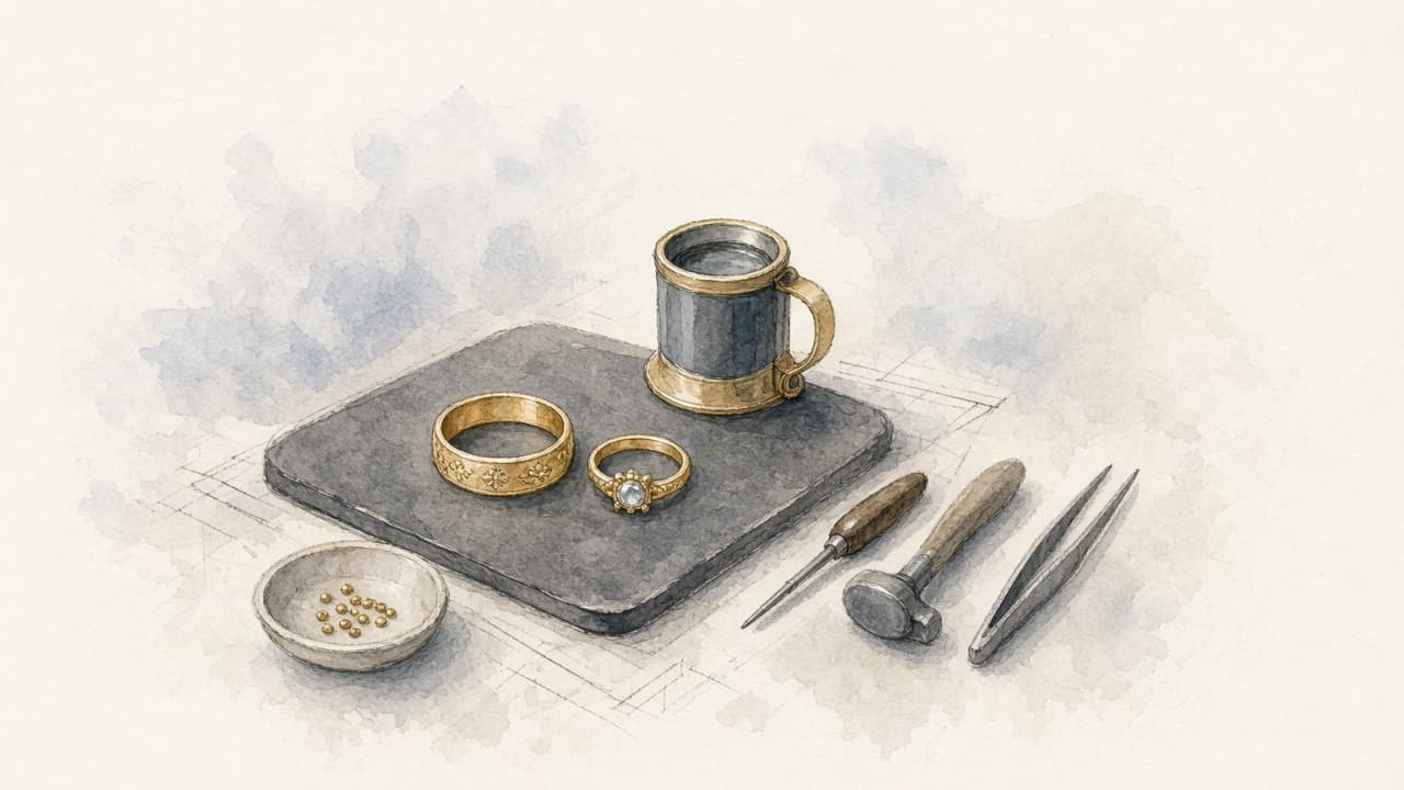 Decorative watercolor and charcoal illustration for the Jeweler career