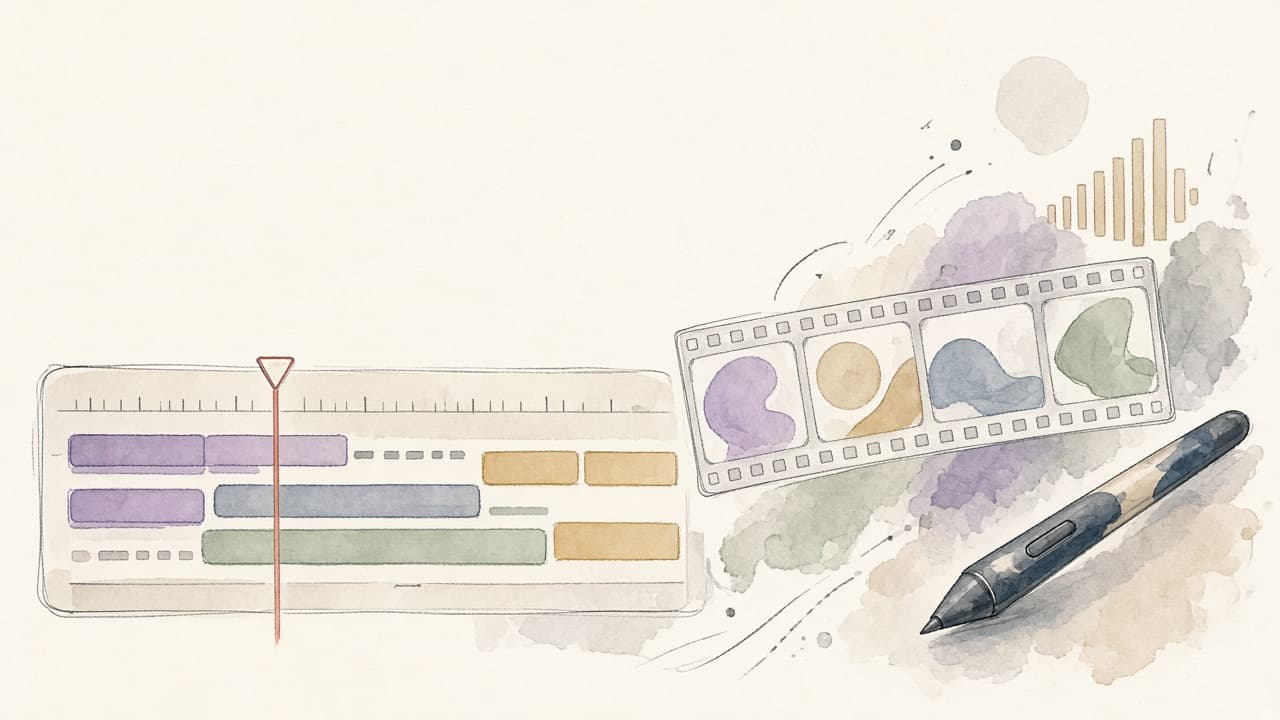 Decorative watercolor and charcoal illustration for the Motion Designer career