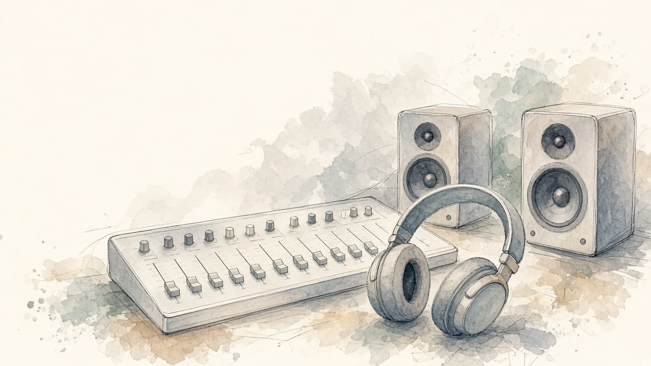 Decorative watercolor and charcoal illustration for the Music Producer career
