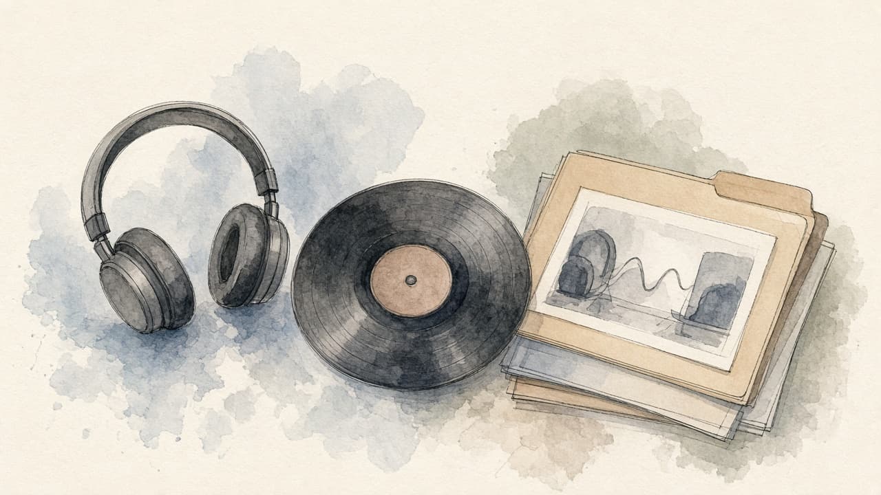 Decorative watercolor and charcoal illustration for the Music Supervisor career