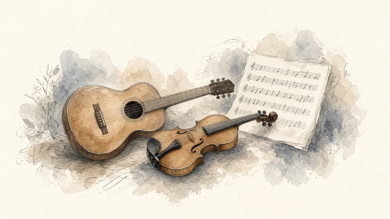 Decorative watercolor and charcoal illustration for the Musician career