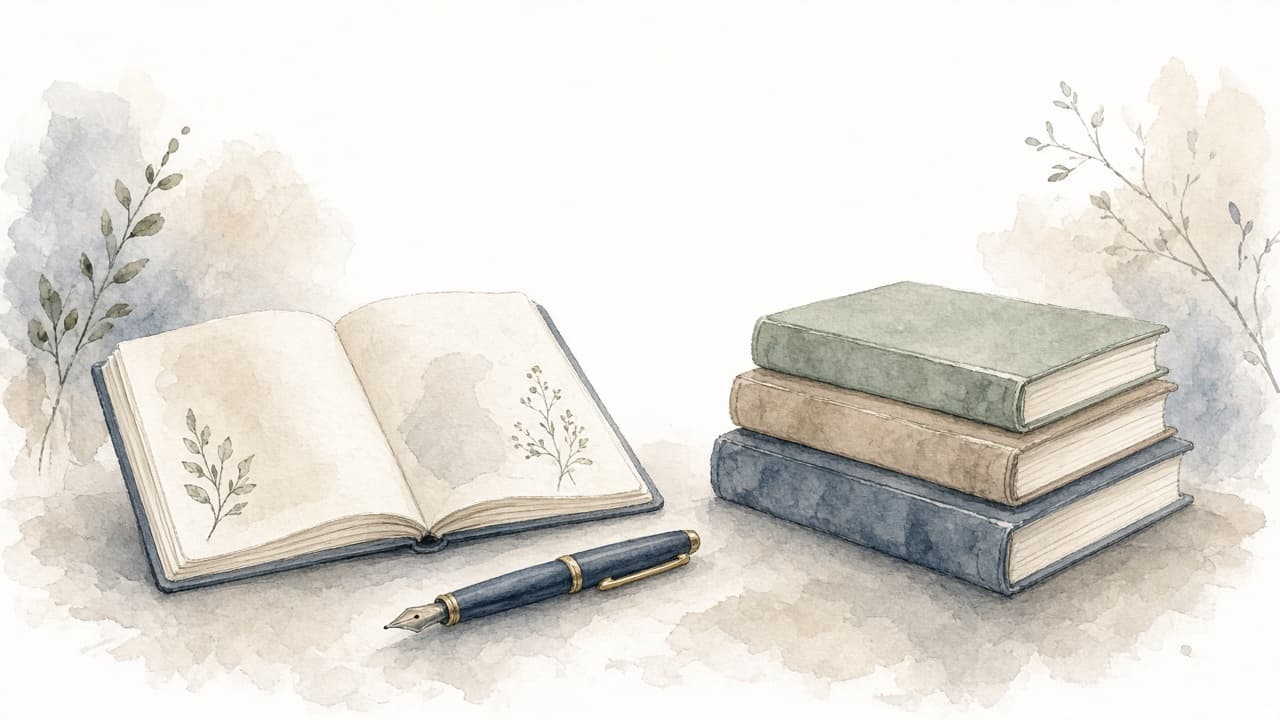 Decorative watercolor and charcoal illustration for the Novelist career
