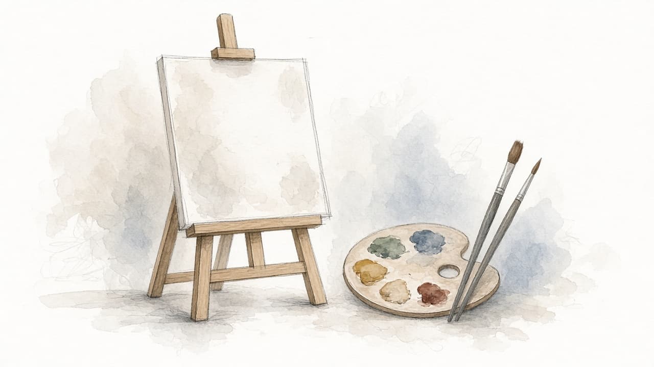 Decorative watercolor and charcoal illustration for the Painter career