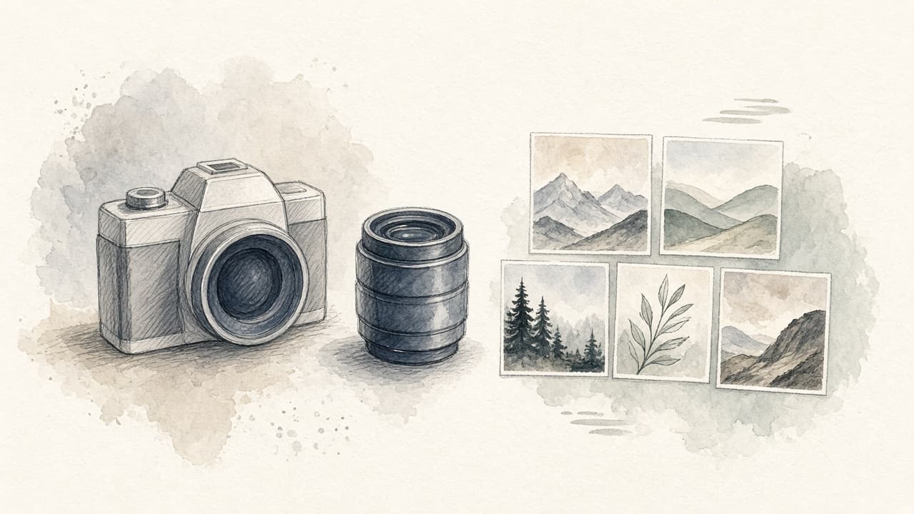 Decorative watercolor and charcoal illustration for the Photographer career