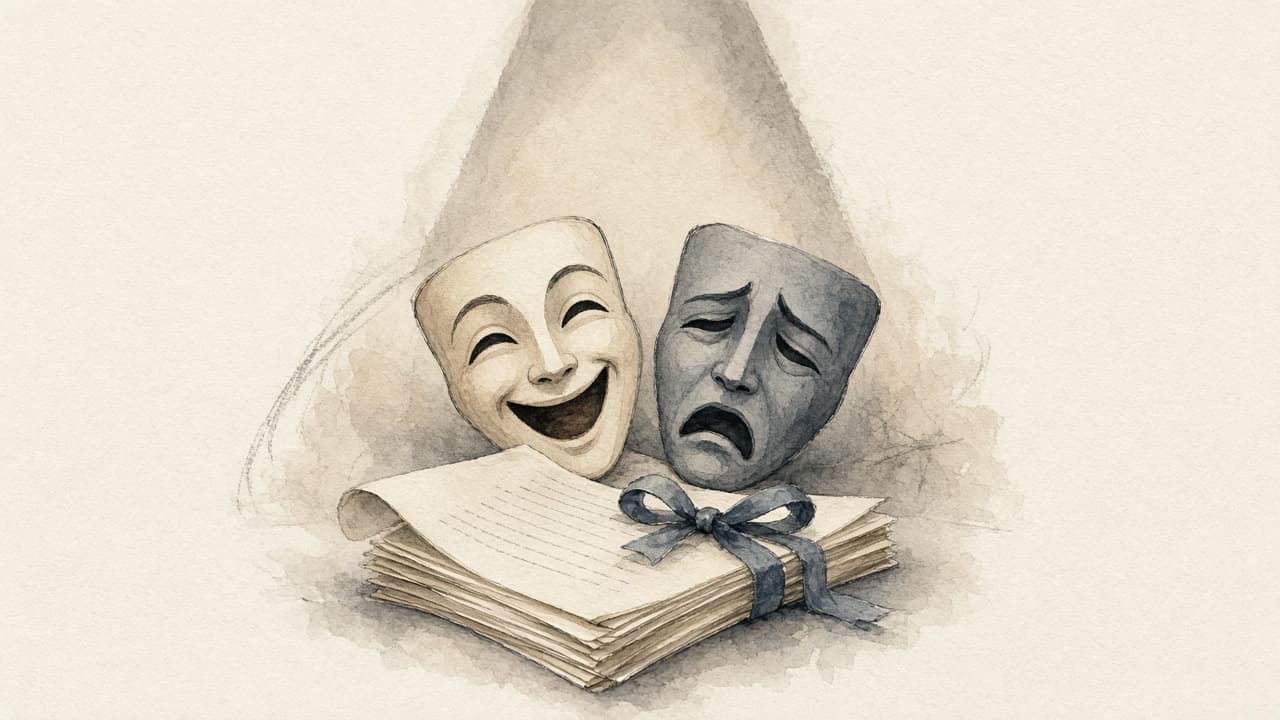 Decorative watercolor and charcoal illustration for the Playwright career