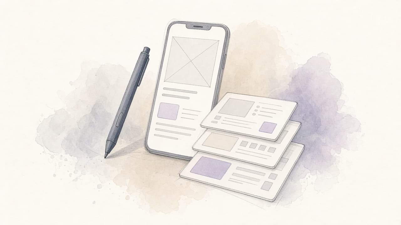 Decorative watercolor and charcoal illustration for the Product Designer career