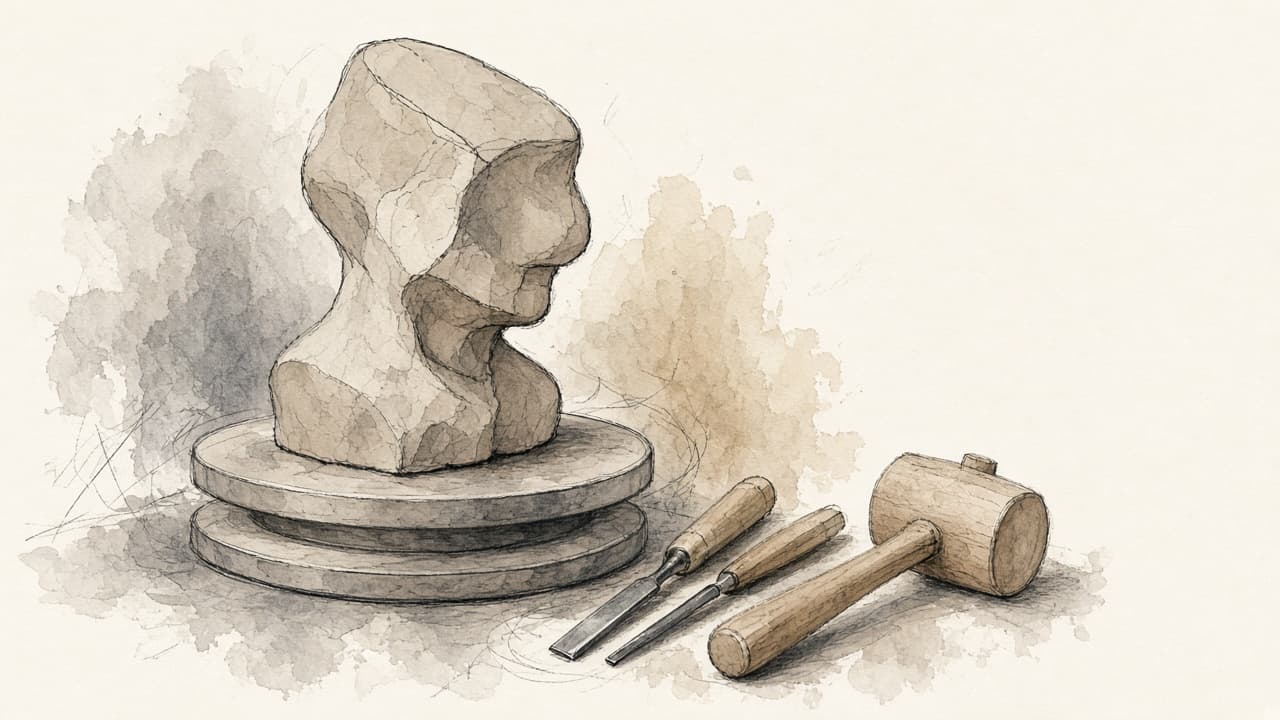Decorative watercolor and charcoal illustration for the Sculptor career