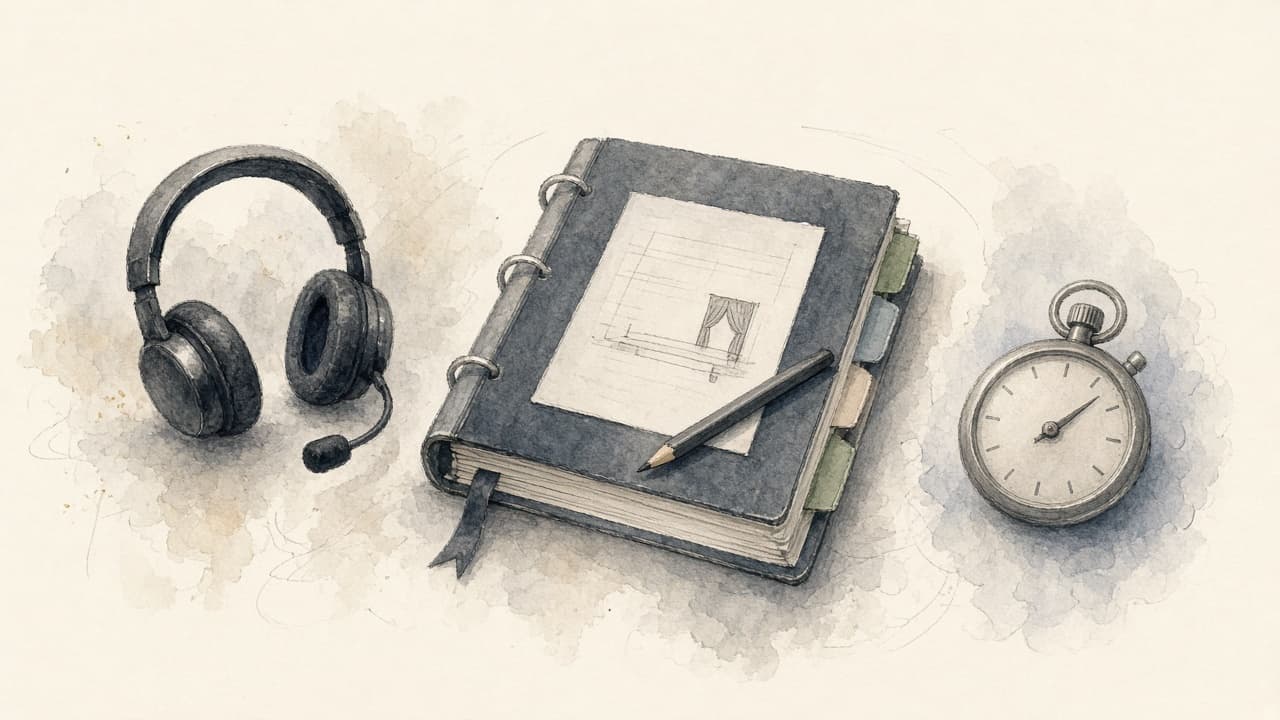 Decorative watercolor and charcoal illustration for the Stage Manager career