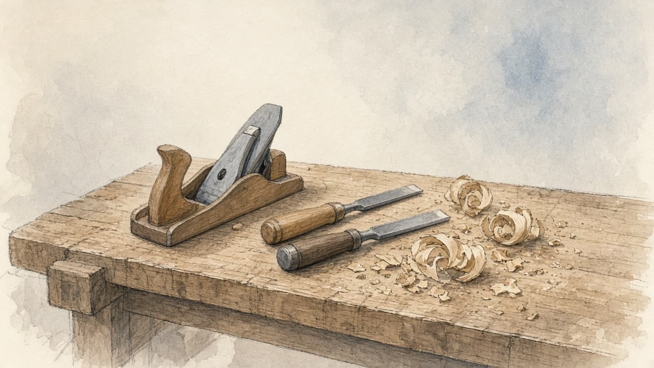 Decorative watercolor and charcoal illustration for the Woodworker career
